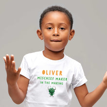 Load image into Gallery viewer, Uh Oh Milo! Mischief Maker In the making Personalised T-Shirt