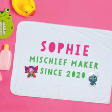 Load image into Gallery viewer, Uh Oh Milo! Mischief Maker since - Personalised Baby Blanket
