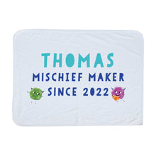 Load image into Gallery viewer, Uh Oh Milo! Mischief Maker since - Personalised Baby Blanket
