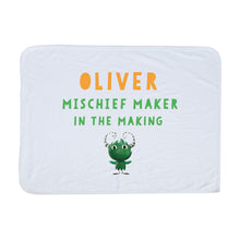 Load image into Gallery viewer, Uh Oh Milo! Mischief Maker in the making - Personalised Baby Blanket