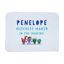 Load image into Gallery viewer, Uh Oh Milo! Mischief Maker in the making - Personalised Baby Blanket