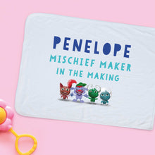 Load image into Gallery viewer, Uh Oh Milo! Mischief Maker in the making - Personalised Baby Blanket
