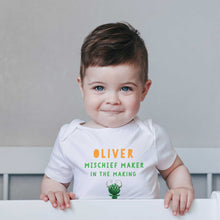 Load image into Gallery viewer, Uh Oh Milo! Mischief Maker in the making - Personalised Baby Grow