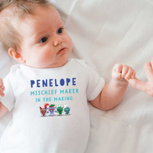 Load image into Gallery viewer, Uh Oh Milo! Mischief Maker in the making - Personalised Baby Grow