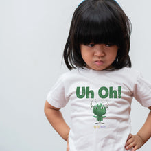 Load image into Gallery viewer, Uh Oh Milo! Gobbling Goblins White T-Shirt -green
