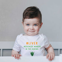 Load image into Gallery viewer, Uh Oh Milo! Mischief Maker in the making - Personalised Baby Grow
